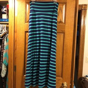 Navy and green striped maxi skirt